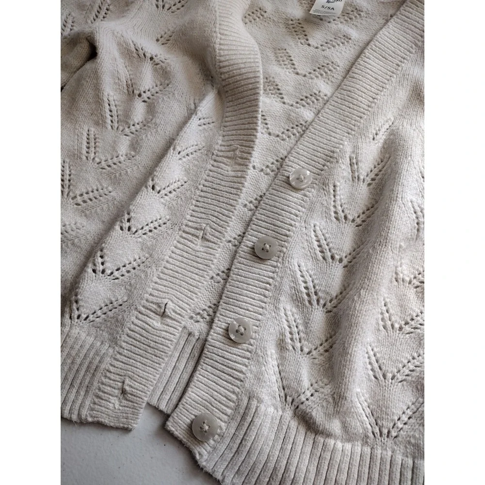OshKosh Bgosh Girls‎ Ivory Pointelle Knit Button Front Cardigan Sweater Size 5